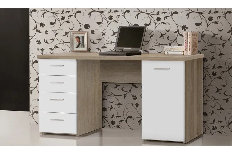 Bowlee Skrivbord 145 cm med Förvaring 4 Lådor + Skåp, Brun