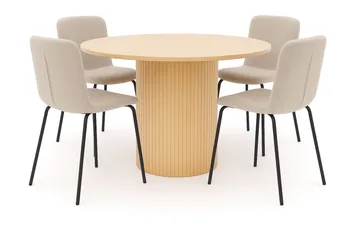 Kopparbo Matbord 106 cm med 4 Katy Matstolar - White / Greige Bouclé / Metallben Svart - Products - Möbler - Bord & matgrupp - Matgrupp