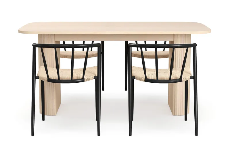 Kopparbo Matbord 160 cm med 4 Winston Matstolar - White / Beige / Metallben Svart - Products - Möbler - Bord & matgrupp - Matgrupp