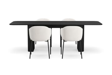 Kopparbo Matbord 180-240 cm Förlängningsbart med 4 Filip Matstolar - Svart / Vit Bouclé - Products - Möbler - Bord & matgrupp - Matgrupp