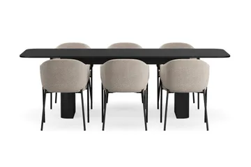 Kopparbo Matbord 180-240 cm Förlängningsbart med 6 Filip Matstolar - Svart / Taupe Bouclé - Products - Möbler - Bord & matgrupp - Matgrupp