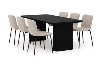 Kopparbo Matbord 180-240 cm Förlängningsbart med 6 Katy Matstolar - Svart / Greige Bouclé / Metallben Svart - Products - Möbler - Bord & matgrupp - Matgrupp