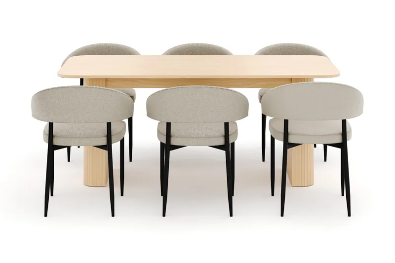 Kopparbo Matbord 180-240 cm Förlängningsbart med 6 Sawako Stolar - Vit - Products - Möbler - Bord & matgrupp - Matgrupp