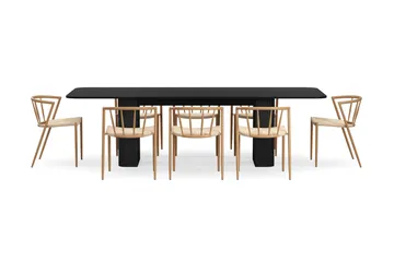 Kopparbo Matbord 200-260 cm Förlängningsbart med 8 Winston Matstolar - Svart / Beige / Metallben Ek - Products - Möbler - Bord & matgrupp - Matgrupp