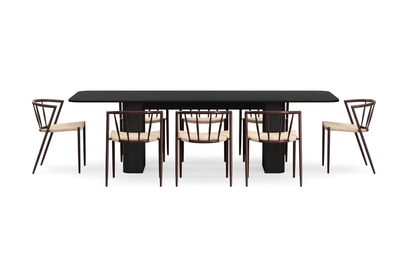 Kopparbo Matbord 200-260 cm Förlängningsbart med 8 Winston Matstolar - Svart / Beige / Metallben Rökt ek - Products - Möbler - Bord & matgrupp - Matgrupp