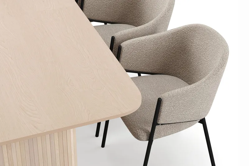 Kopparbo Matbord 200-260 cm Förlängningsbart med illäggsskiv med 6 Filip Matstolar - Vit / Taupe Bouclé - Products - Möbler - Bord & matgrupp - Matgrupp