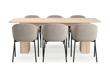 Kopparbo Matbord 200-260 cm Förlängningsbart med illäggsskiv med 6 Filip Matstolar - Vit / Taupe Bouclé - Products - Möbler - Bord & matgrupp - Matgrupp