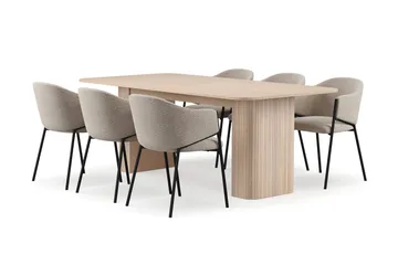 Kopparbo Matbord 200-260 cm Förlängningsbart med illäggsskiv med 6 Filip Matstolar - Vit / Taupe Bouclé - Products - Möbler - Bord & matgrupp - Matgrupp