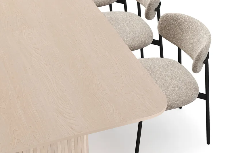 Kopparbo Matbord 200-260 cm Förlängningsbart med illäggsskiv med 8 Lucy Matstolar - Vit / Greige Bouclé / Metallben Svart - Products - Möbler - Bord & matgrupp - Matgrupp