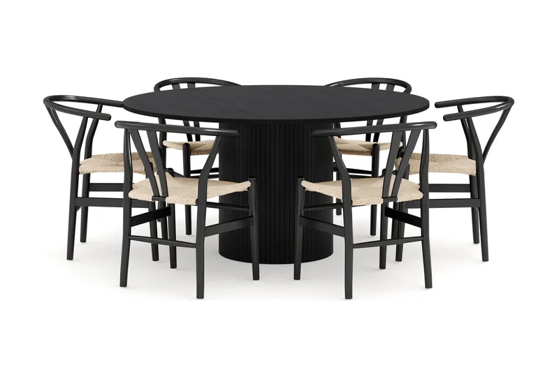 Kopparbo Matgrupp 150 cm Rund med 6 Dastoori Matstol - 2220067-6,2229296-1, Svart