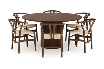 Kopparbo Matgrupp 150 cm Rund med 6 Dastoori Matstolar - Valnöt - Products - Möbler - Bord & matgrupp - Matgrupp