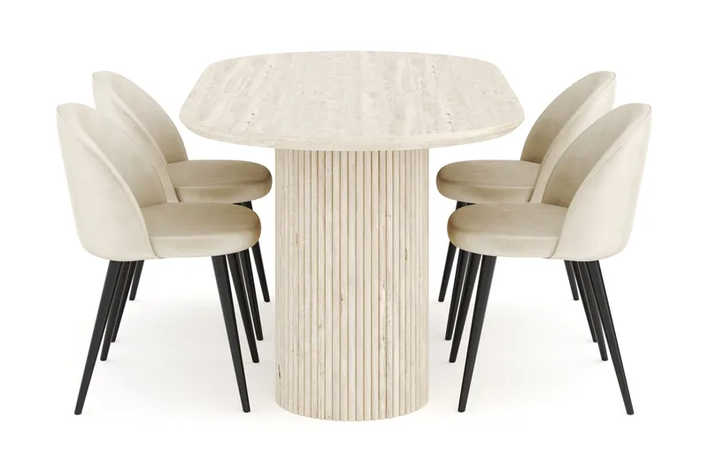 Kopparbo Matgrupp 180 cm Oval med 4 Valeri Sammetsstolar - Travetin - Products - Möbler - Bord & matgrupp - Matgrupp