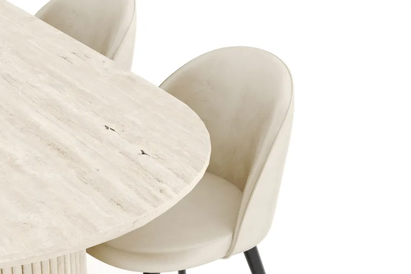 Kopparbo Matgrupp 180 cm Oval med 4 Valeri Sammetsstolar - Travetin - Products - Möbler - Bord & matgrupp - Matgrupp
