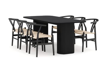 Kopparbo Matgrupp 200 cm med 6 Dastoori Matstol - 2220067-6,2223287-1 - Svart - Products - Möbler - Bord & matgrupp - Matgrupp