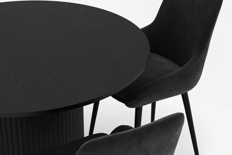 Kopparbo Rund Matgrupp 106-156cm med 4 Alsarp Matstolar - Svart - Products - Möbler - Bord & matgrupp - Matgrupp