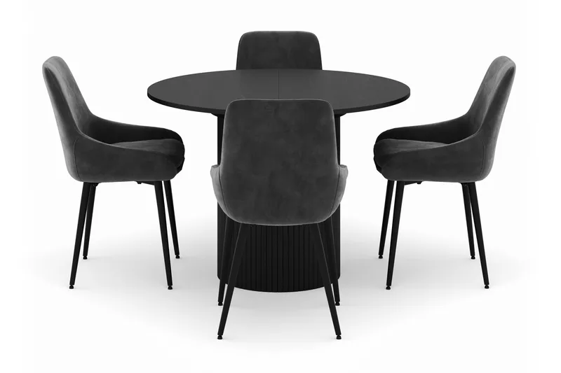 Kopparbo Rund Matgrupp 106-156cm med 4 Alsarp Matstolar - Svart - Products - Möbler - Bord & matgrupp - Matgrupp