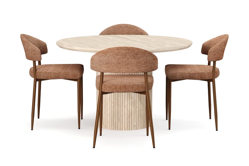 Kopparbo Runt Matbord 120cm Travetin utseende med 4 st Jairam Matstolar - Beige - Products - Möbler - Bord & matgrupp - Matgrupp