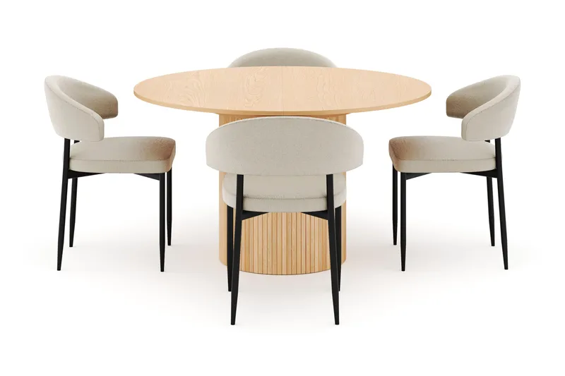 Kopparbo Runt Matbord 130 cm Förlängningsbart med 4 Sawako Stolar - Vit - Products - Möbler - Bord & matgrupp - Matgrupp