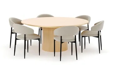 Kopparbo Runt Matbord 180 cm med 6 Sawako Stolar - Whitewash - Products - Möbler - Bord & matgrupp - Matgrupp