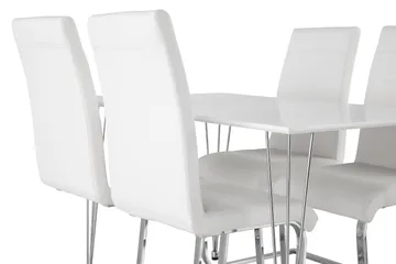 Kronblom Matgrupp 120 cm med 4 Cibus Stol - Vit/Krom/Vit PU - Products - Möbler - Bord & matgrupp - Matgrupp