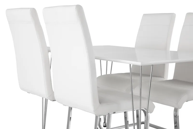 Kronblom Matgrupp 120 cm med 4 Cibus Stol - Vit/Krom/Vit PU - Products - Möbler - Bord & matgrupp - Matgrupp
