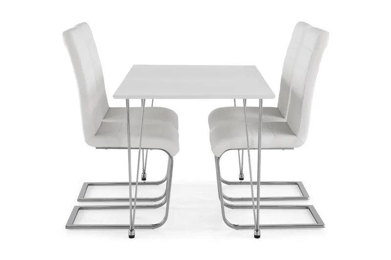 Kronblom Matgrupp 120 cm med 4 Cibus Stol - Vit/Krom/Vit PU - Products - Möbler - Bord & matgrupp - Matgrupp