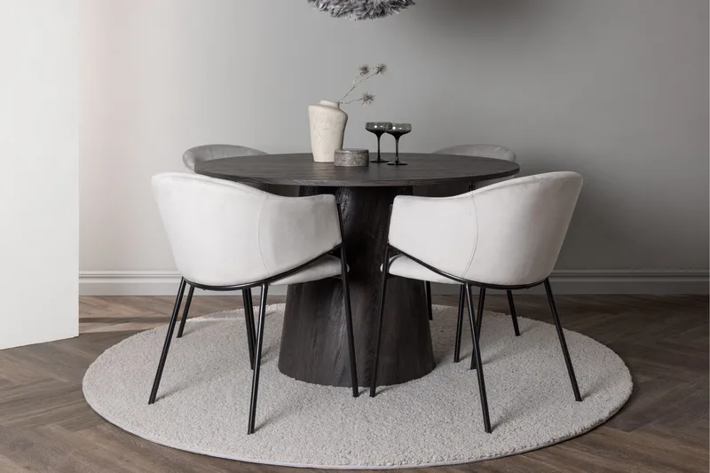 Lanzo Matgrupp 120 cm Rund med 4 Evelina stolar - Svart - Products - Möbler - Bord & matgrupp - Matgrupp