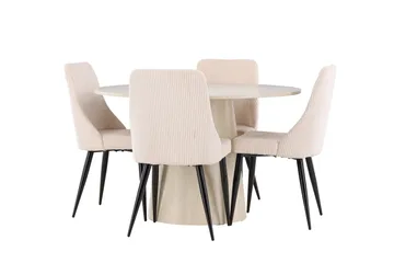 Lanzo Matgrupp 120 cm Rund med 4 Leone stolar - Whitewash/Beige - Products - Möbler - Bord & matgrupp - Matgrupp