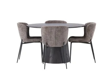 Lanzo Matgrupp 120 cm Rund med 4 Modesto stolar, Svart
