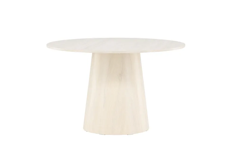 Lanzo Runt Matbord 120 cm, Vitvitlaserad / Ljus Trä