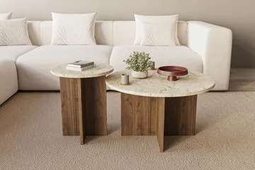 Lorricus Soffbord 70 cm Rund - Travertin Och Valnöt - Products - Möbler - Bord & matgrupp - Soffbord