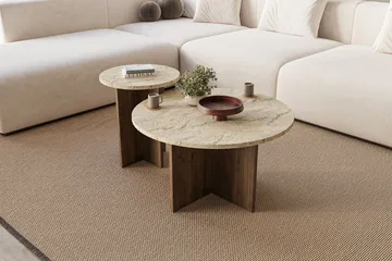 Lorricus Soffbord 70 cm Rund - Travertin Och Valnöt - Products - Möbler - Bord & matgrupp - Soffbord