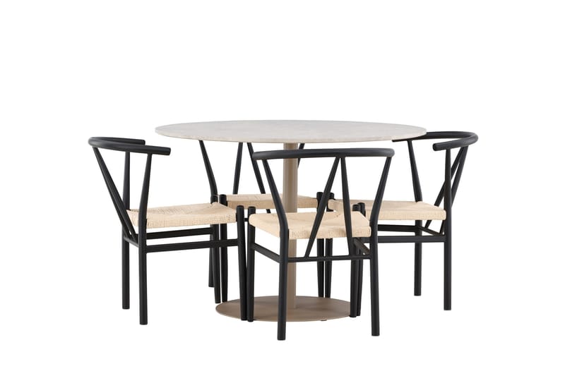 Lycke Matgrupp 110 cm Rund med 4 Alfons stolar - Beige/Svart - Products - Möbler - Bord & matgrupp - Matgrupp