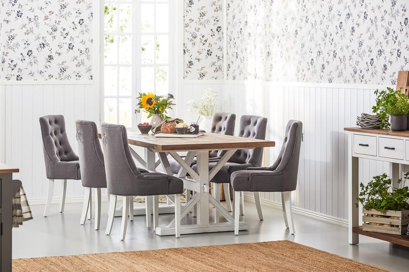 Lyon Förlängningsbar Matgrupp 200 cm med 6 Viktoria Stol - Natur/Vit/Grå - Products - Möbler - Bord & matgrupp - Matgrupp