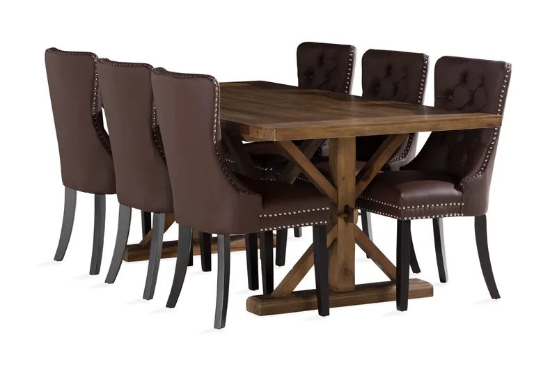 Lyon Matgrupp 200x100 cm inkl 6 Bergviken Stolar Konstläder, Brun