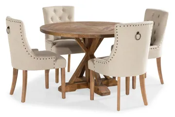 Lyon Matgrupp Rund med 4 st Viktoria Fåtölj - Trä / Beige - Products - Möbler - Bord & matgrupp - Matgrupp