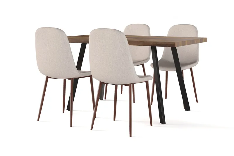 Marcelen Matbord Förlängningsbart med illäggsskiva +  4 st Nibe stol beige med valnöt ben, Brun/Beige