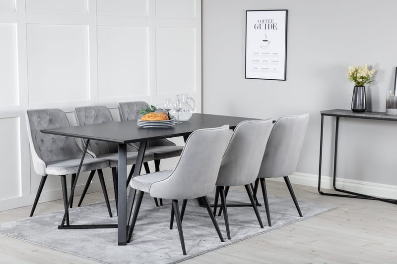 Marina Matgrupp 180 cm Rektangulär med 6 Velvet Deluxe stolar - Svart - Products - Möbler - Bord & matgrupp - Matgrupp