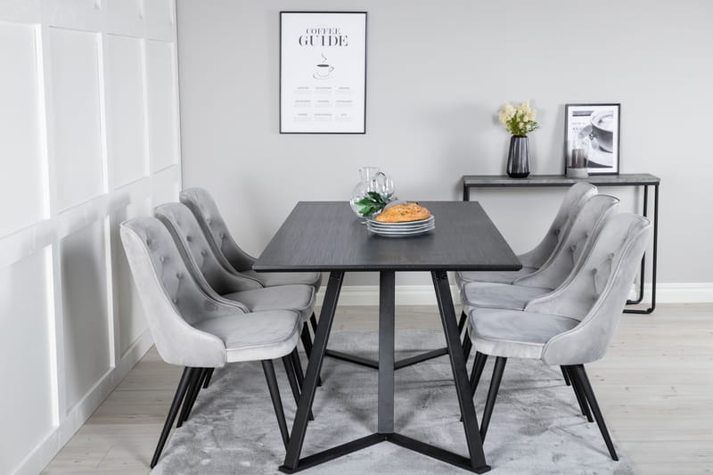 Marina Matgrupp 180 cm Rektangulär med 6 Velvet Deluxe stolar - Svart - Products - Möbler - Bord & matgrupp - Matgrupp