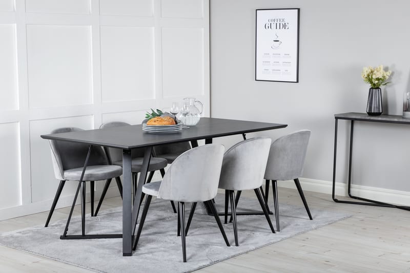 Marina Matgrupp 180 cm Rektangulär med 6 Velvet stolar - Svart - Products - Möbler - Bord & matgrupp - Matgrupp