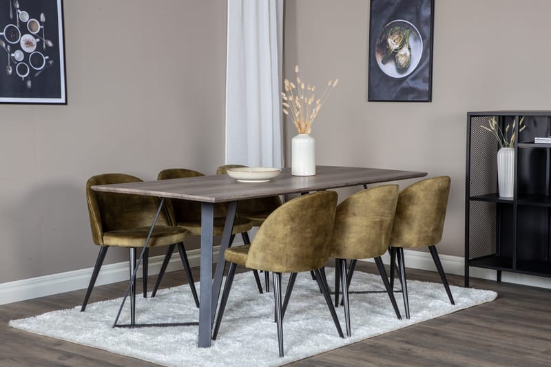 Marina Matgrupp 180 cm Rektangulär med 6 Velvet stolar - Svart - Products - Möbler - Bord & matgrupp - Matgrupp