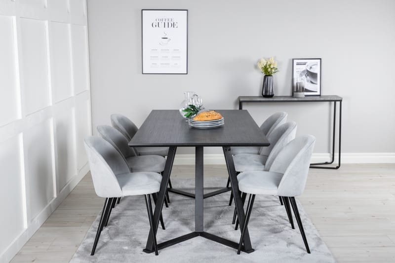 Marina Matgrupp 180 cm Rektangulär med 6 Velvet stolar - Svart - Products - Möbler - Bord & matgrupp - Matgrupp