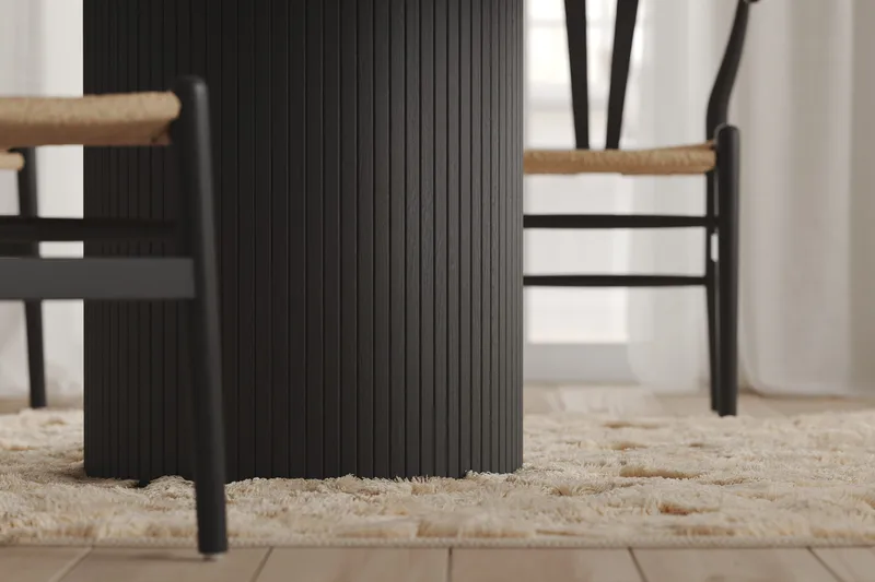 Kopparbo Runt Matbord 130 cm Förlängningsbar med illäggsskiva - Svart Trä / Ribbad - Products - Möbler - Bord & matgrupp - Matbord & köksbord