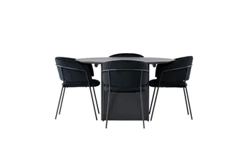 Matilda Matgrupp 130 cm Rund med 4 Selma Stolar - Svart - Products - Möbler - Bord & matgrupp - Matgrupp