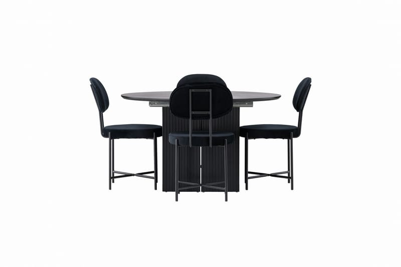 Matilda Matgrupp 130 cm Rund med 4 Stella Stolar, Svart