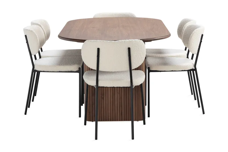 Noira Matbord 220 cm Massiv Valnöt med 6st Gemmiano Matstol - Brun / Teddy / Trä - Products - Möbler - Bord & matgrupp - Matgrupp