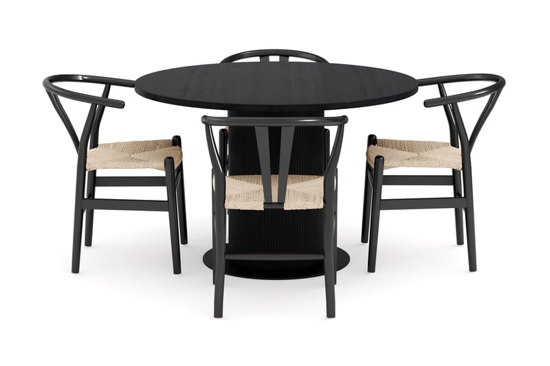 Noira Matgrupp 120 cm Massiv Ek Rund med 4 Dastoori Matstol - 2220067-4,2206128-1 - Svart - Products - Möbler - Bord & matgrupp - Matgrupp