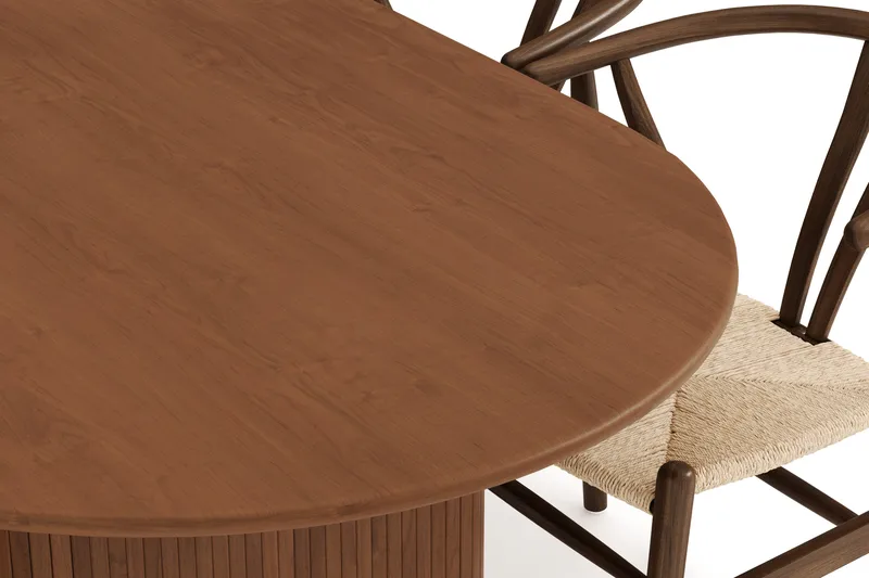 Noira Matgrupp 220 cm Massiv Valnöt med 6 Dastoori Matstol - 2220070-6,2098431-1 - Ribbad / Natur / Mörkbrun / Brunt Trä - Products - Möbler - Bord & matgrupp - Matgrupp