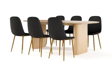 Noira Ovalt Matbord 220 cm EK +  6 st Nibe stol svart med ek ben - Natur/Svart - Products - Möbler - Bord & matgrupp - Matgrupp