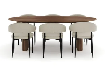 Noira Ovalt Matbord 220 cm med 6 Sawako Stolar - Brun - Products - Möbler - Bord & matgrupp - Matgrupp